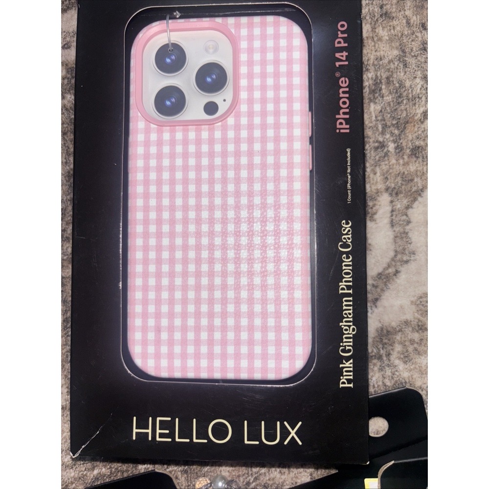 HELLO LUX IPHONE 14 Pro CASE - Pink White Gingham